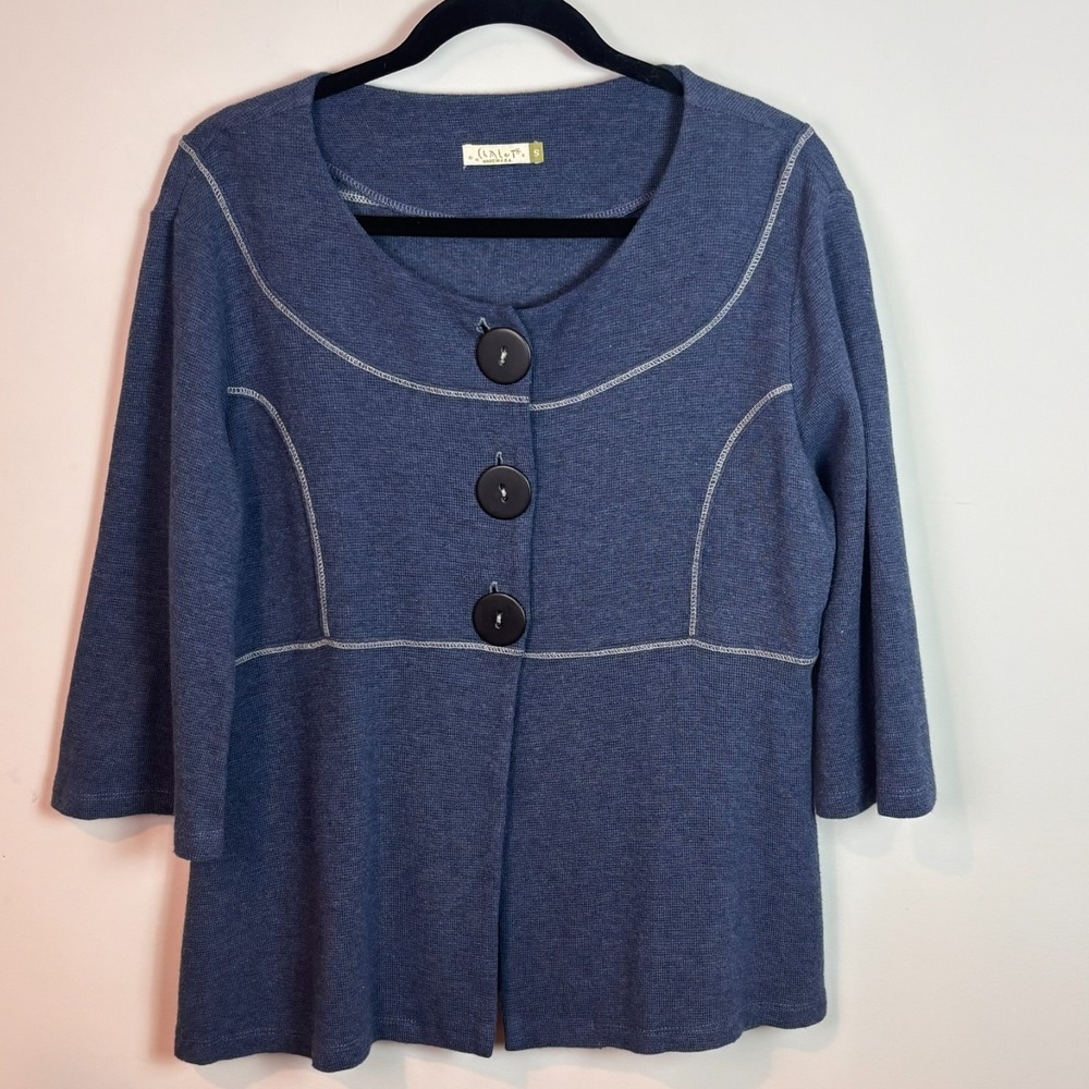 Chalet Womens Blue 100% Cotton Cardigan sz SM Flowy art lagenlook bohemian USA